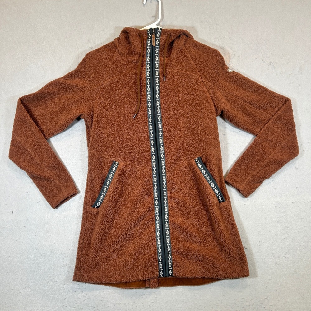KUHL Hygge Hoodie Womens Small Full Zip Sherpa Fleece Brown Southwestern Long